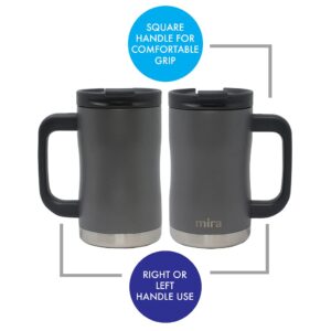 MIRA Vacuum Insulated Coffee Mug with Handle, 14oz Stainless Steel Tea Coffee Travel Mug, Double Wall Reusable thermal Coffee Cup with Lid, Slate Gray