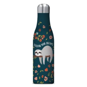 studio oh! 17 oz. insulated stainless steel water bottle available in 9 designs, follow your dreams sloth