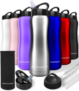 hydracentials insulated stainless steel metal water bottle with straw lid - vacuum insulated water bottles, keeps hot and cold - sports canteen bottle (steel, 25oz)