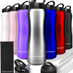 Hydracentials Insulated Stainless Steel Metal Water Bottle with Straw Lid - Vacuum Insulated Water Bottles, Keeps Hot and Cold - Sports Canteen Bottle (Steel, 25oz)