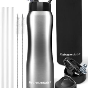 Hydracentials Insulated Stainless Steel Metal Water Bottle with Straw Lid - Vacuum Insulated Water Bottles, Keeps Hot and Cold - Sports Canteen Bottle (Steel, 25oz)