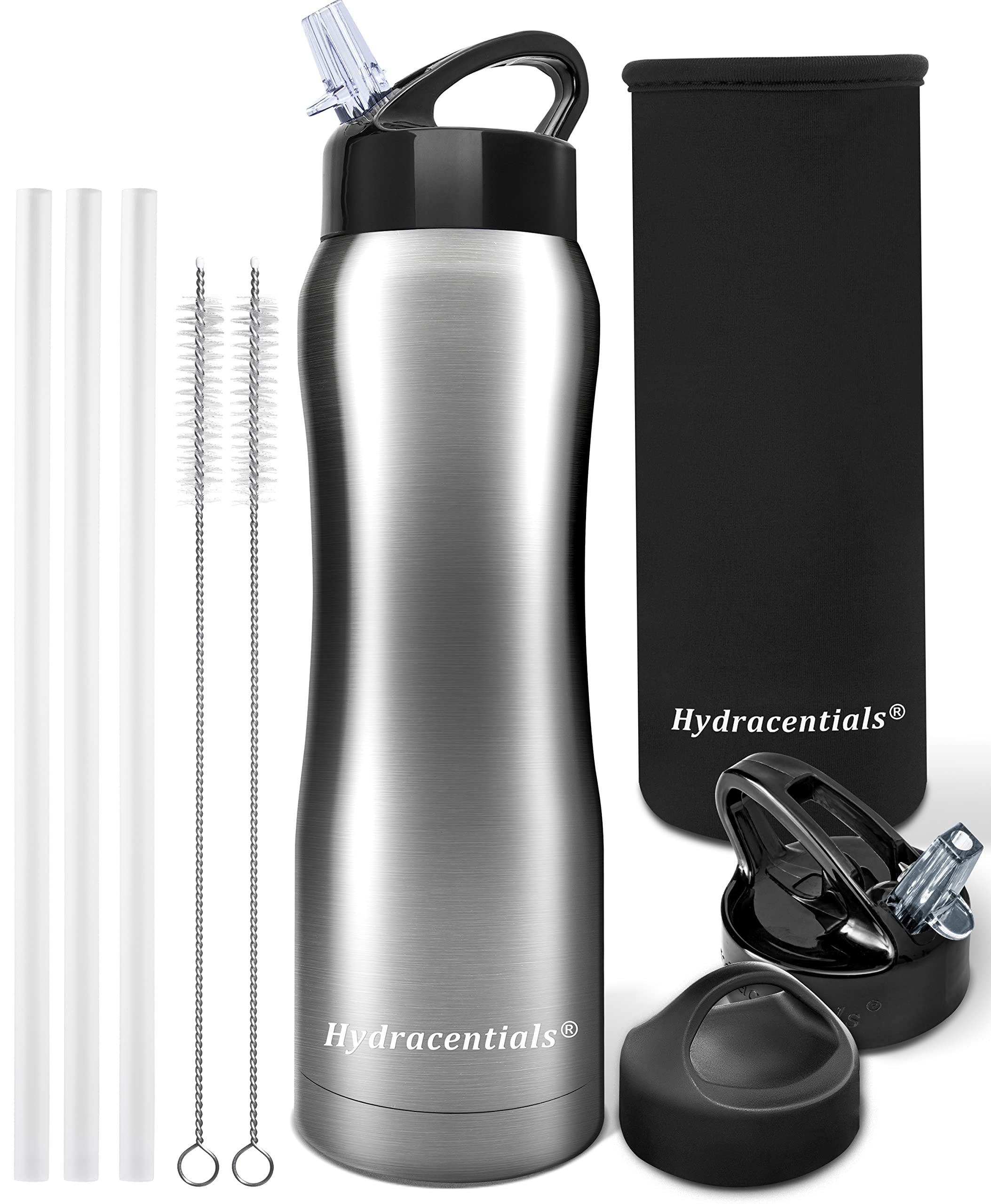 Hydracentials Insulated Stainless Steel Metal Water Bottle with Straw Lid - Vacuum Insulated Water Bottles, Keeps Hot and Cold - Sports Canteen Bottle (Steel, 25oz)