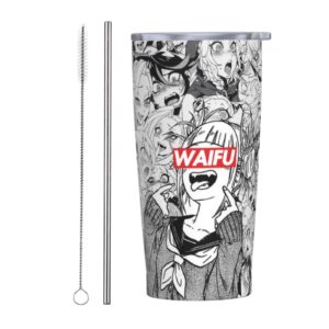 iamnat face himiko toga waifu-anime car mug with straw cups heat insulation travel coffee mugs stainless steel thermos cups 20 oz