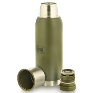 m-tac thermo bottle type 2 for cold & hot beverages - stainless steel leakproof vacuum insulated flask (olive, 34 oz)