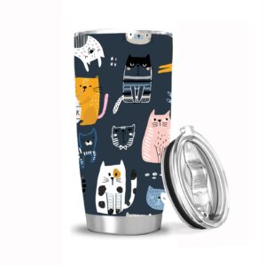 waldeal cute cats 20 oz tumbler with lid, vacuum insulated tumblers cup for men women, festival birthday gifts for cat lover