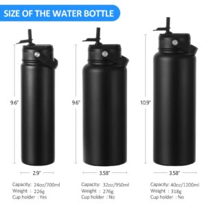 BLUEGO 32oz Insulated Stainless Steel Water Bottle with Straw and 3 Lids -Straw-Spout-Handle Lids,Vacuum Wide Mouth Reusable Metal Water Bottles, Keeps Hot and Cold Leak-Proof Sports Flask-Black