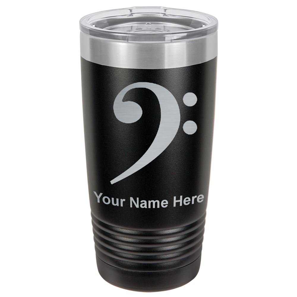 LaserGram 20oz Vacuum Insulated Tumbler Mug, Bass Clef, Personalized Engraving Included (Black)