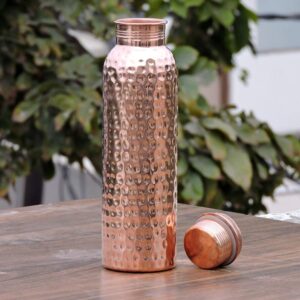 Ancient Impex Hammered Pure Copper Water Bottle Joint Free With Ayurvedic Benefited 100% Pure And Leak Proof Bottle 33.84 Us Fl Ounce Capacity