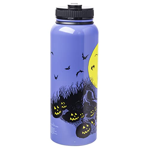 Silver Buffalo Nightmare Before Christmas Purple Hill Stainless Steel Water Bottle With Twist Lid, 42 Ounces