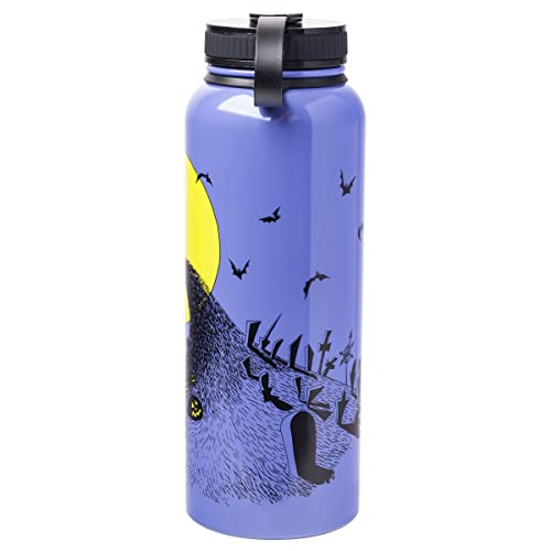 Silver Buffalo Nightmare Before Christmas Purple Hill Stainless Steel Water Bottle With Twist Lid, 42 Ounces