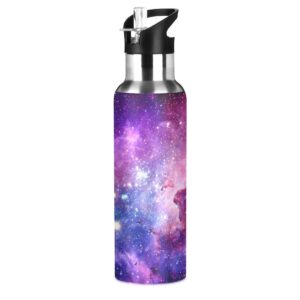 moudou purple galaxy water bottle with straw lid double wall vacuum insulated stainless steel sport water bottle 20 oz