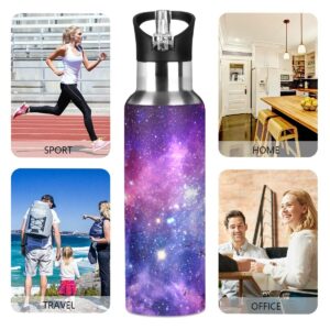 Moudou Purple Galaxy Water Bottle with Straw Lid Double Wall Vacuum Insulated Stainless Steel Sport Water Bottle 20 oz