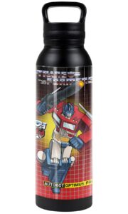 transformers official optimus prime black 24 oz insulated canteen water bottle, leak resistant, vacuum insulated stainless steel with loop cap