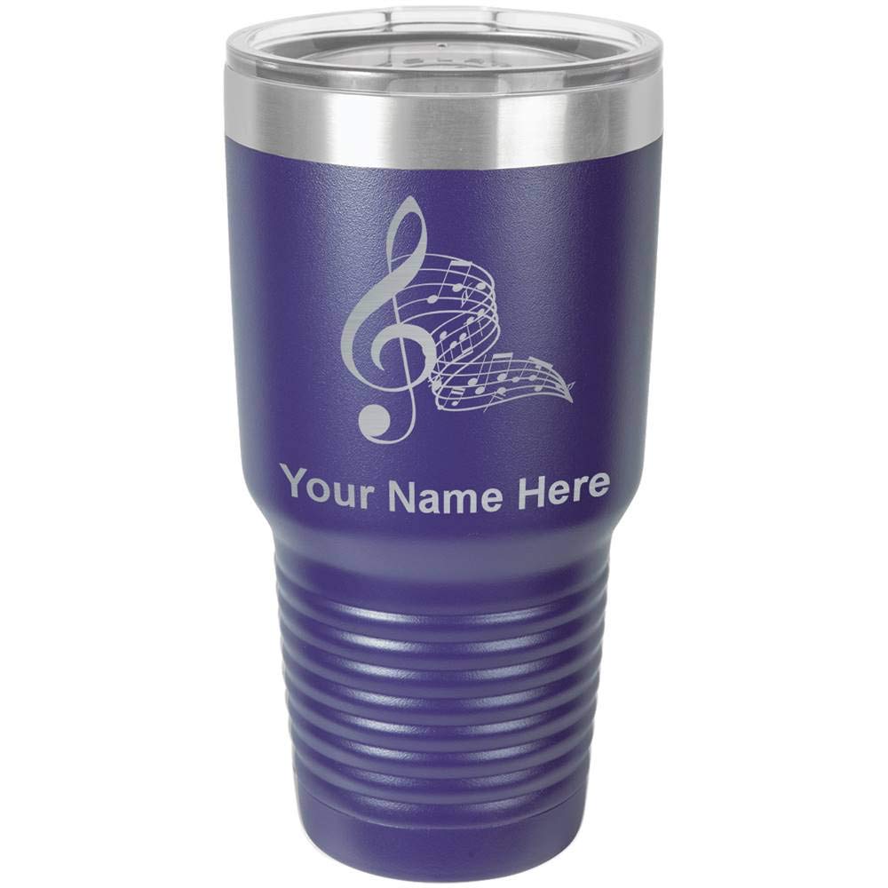 LaserGram 30oz Vacuum Insulated Tumbler Mug, Musical Notes, Personalized Engraving Included (Dark Purple)