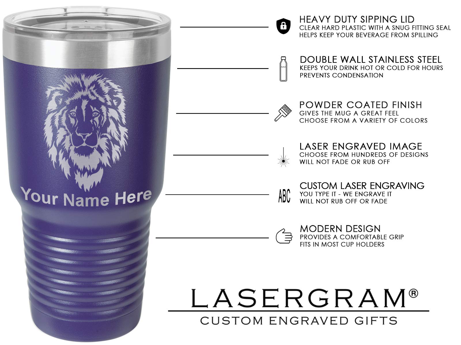 LaserGram 30oz Vacuum Insulated Tumbler Mug, Musical Notes, Personalized Engraving Included (Dark Purple)