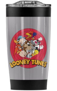 logovision looney tunes tunes group stainless steel tumbler 20 oz coffee travel mug/cup, vacuum insulated & double wall with leakproof sliding lid | great for hot drinks and cold beverages