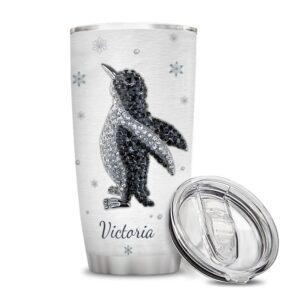 wassmin personalized penguin tumbler cup with lid 20oz 30oz penguins stainless steel double wall vacuum insulated tumblers coffee travel mug birthday christmas cups gifts for friends women girls