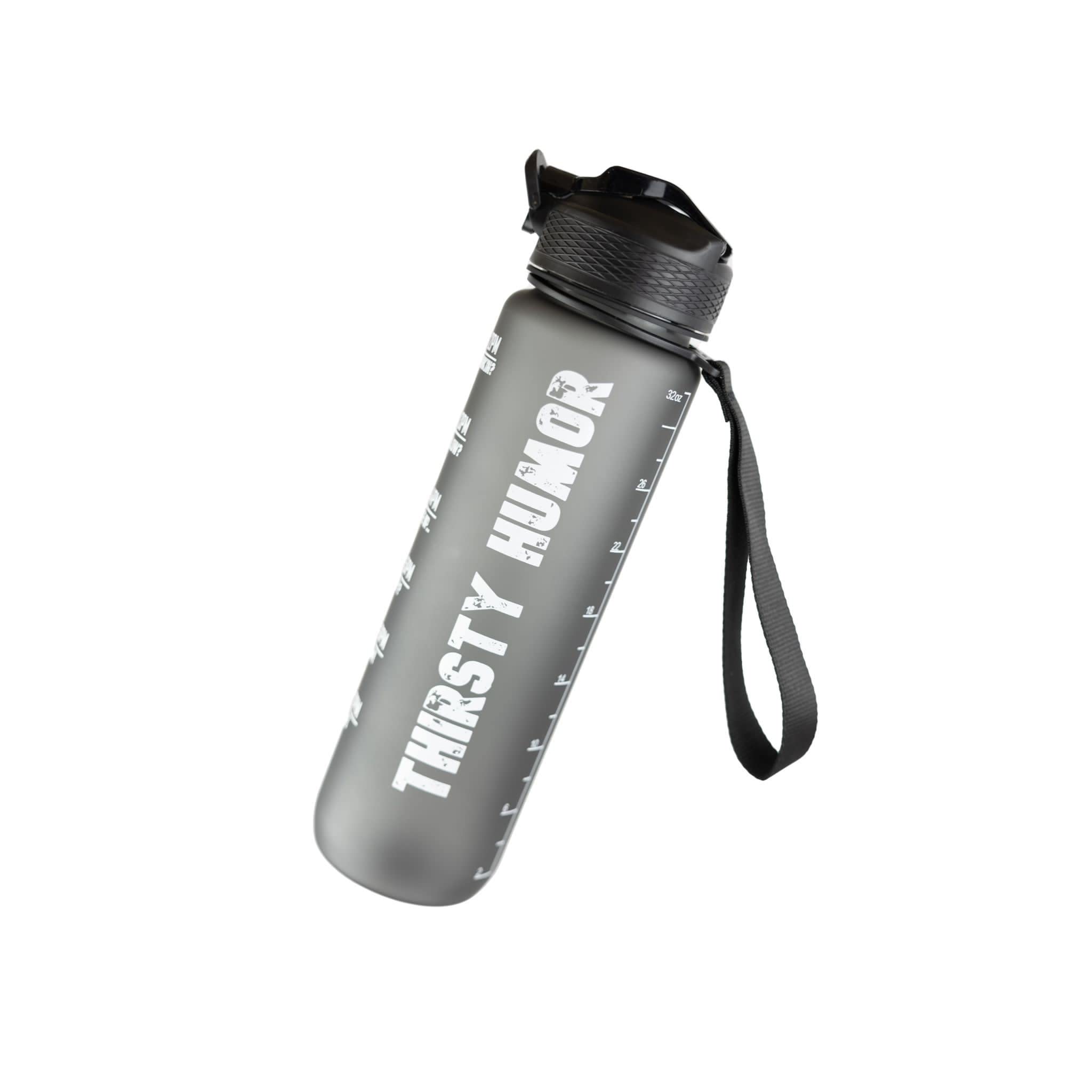 Thirsty Humor Water Bottle with Straw, 32oz Dark Humor Motivational Sports Water Bottle with Time Marker - Times to Drink, BPA Free