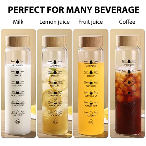 ZDZDZ Large Glass Water Bottle with Bamboo Lid, 33oz Travel Water Bottle with Time Marker and Rmovable Infuser, Glass Tea Infuser Bottle for Tea Milk Coffee Lemonade