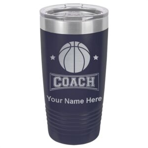 lasergram 20oz vacuum insulated tumbler mug, basketball coach, personalized engraving included (navy blue)