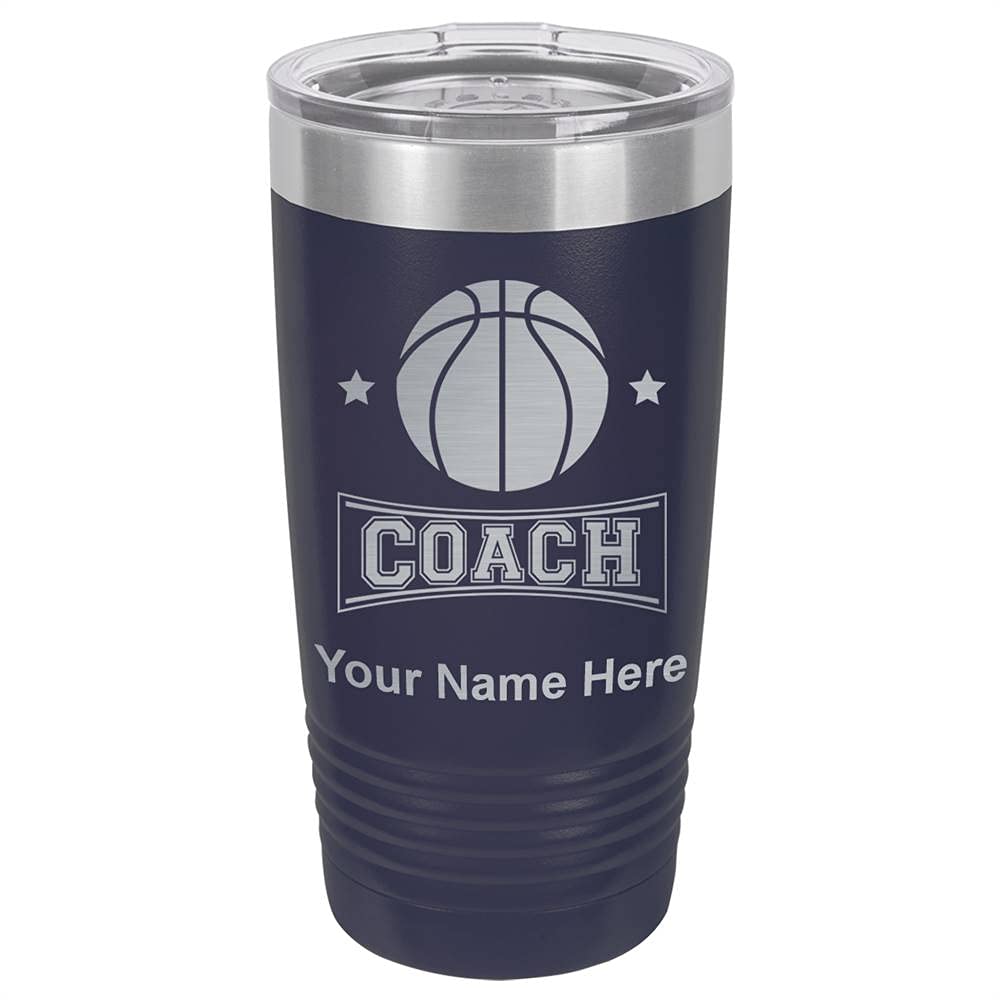 LaserGram 20oz Vacuum Insulated Tumbler Mug, Basketball Coach, Personalized Engraving Included (Navy Blue)