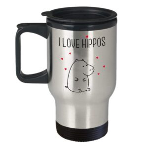 SpreadPassion I Love Hippos Travel Mug - Funny Tea Hot Cocoa Coffee Insulated Tumbler - Novelty Birthday Christmas Anniversary Gag Gifts Idea