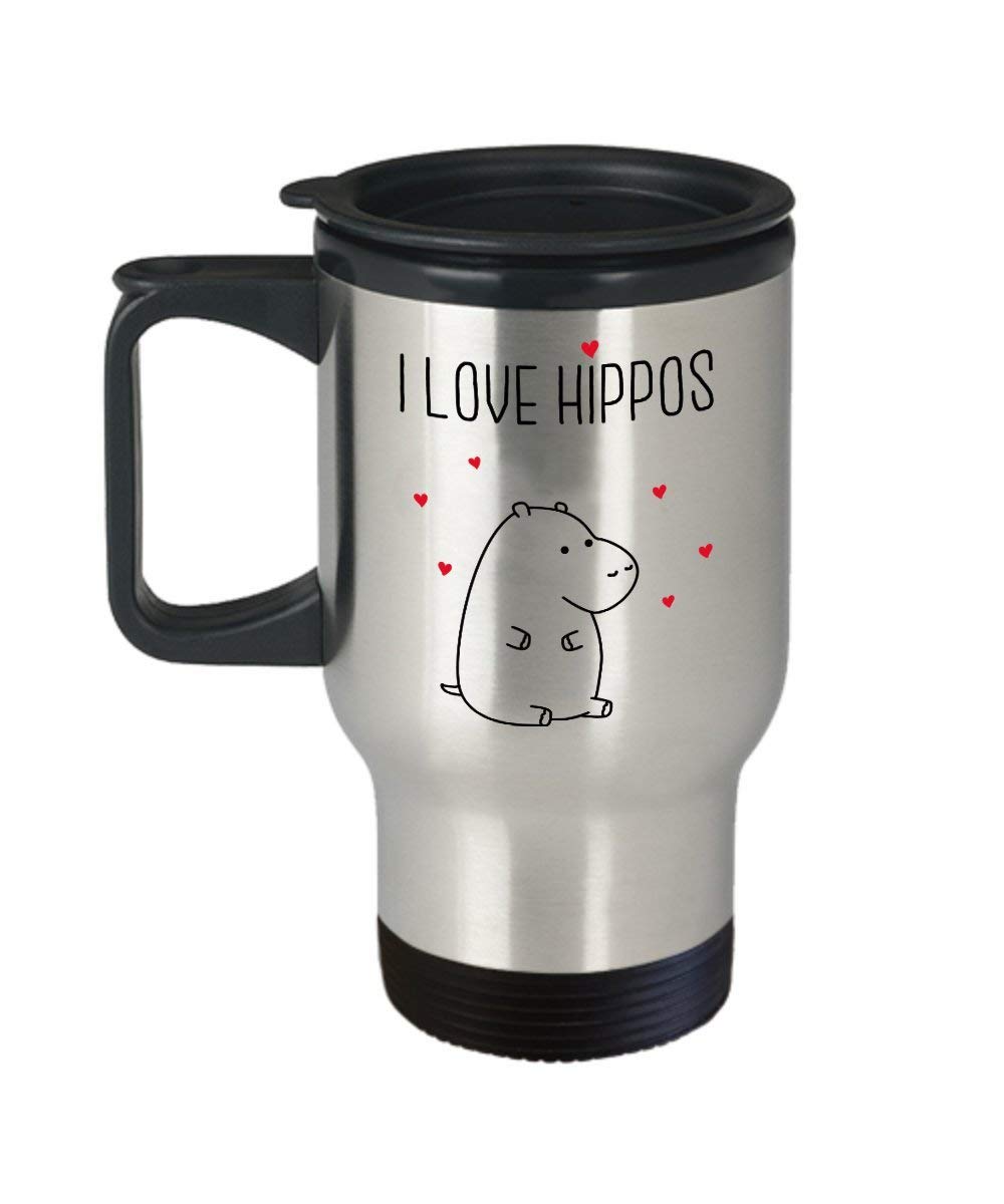 SpreadPassion I Love Hippos Travel Mug - Funny Tea Hot Cocoa Coffee Insulated Tumbler - Novelty Birthday Christmas Anniversary Gag Gifts Idea