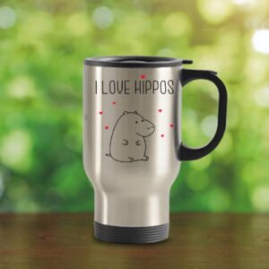 SpreadPassion I Love Hippos Travel Mug - Funny Tea Hot Cocoa Coffee Insulated Tumbler - Novelty Birthday Christmas Anniversary Gag Gifts Idea