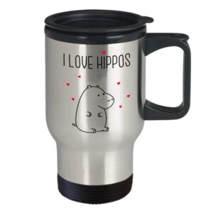 SpreadPassion I Love Hippos Travel Mug - Funny Tea Hot Cocoa Coffee Insulated Tumbler - Novelty Birthday Christmas Anniversary Gag Gifts Idea