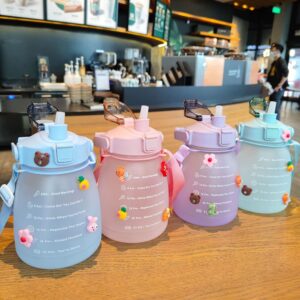 BTSEURY Leakproof Bottles With Straw Fashion Water Bottles Creative Water Bottles With Straws Popular Water Bottles Cute Water Bottles Portable Water Bottles For Boys Girls School Travel