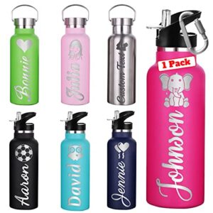 yaeilov personalized water bottles with straw lid bulk engraved custom insulated metal sports bottle with name and text for dad gifts-rose pink(30 icons,7 colors,12oz/26oz)
