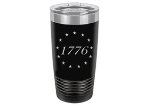 rogue river tactical betsy ross 1776 american usa flag 20 oz. travel tumbler mug cup w/lid vacuum insulated hot or cold military vet gift (black)