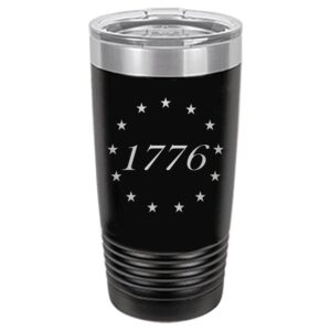 Rogue River Tactical Betsy Ross 1776 American USA Flag 20 Oz. Travel Tumbler Mug Cup w/Lid Vacuum Insulated Hot or Cold Military Vet Gift (Black)