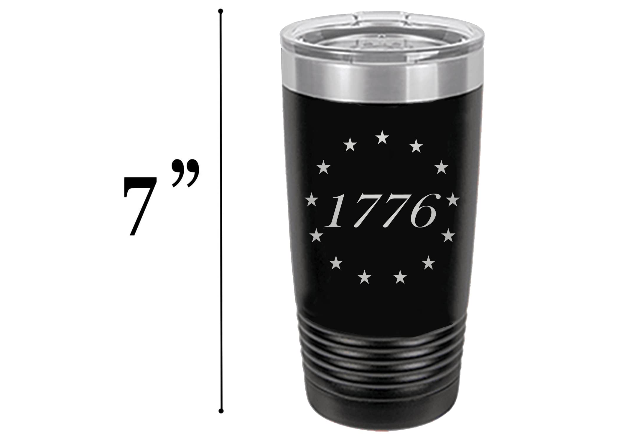 Rogue River Tactical Betsy Ross 1776 American USA Flag 20 Oz. Travel Tumbler Mug Cup w/Lid Vacuum Insulated Hot or Cold Military Vet Gift (Black)
