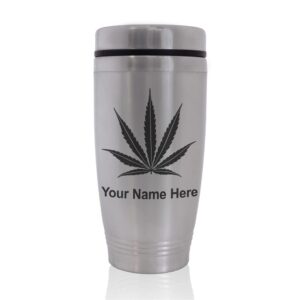 skunkwerkz commuter travel mug, marijuana leaf, personalized engraving included