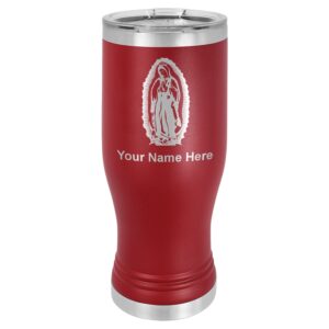 lasergram 20oz vacuum insulated pilsner mug, virgen de guadalupe, personalized engraving included (maroon)