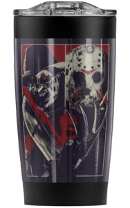 logovision freddy vs jason versus stainless steel tumbler 20 oz coffee travel mug/cup, vacuum insulated & double wall with leakproof sliding lid | great for hot drinks and cold beverages
