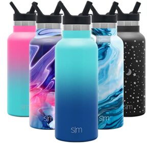 simple modern water bottle with narrow mouth straw lid metal thermos vacuum insulated stainless steel l reusable leak proof bpa-free flask | ascent collection | 17oz, pacific dream