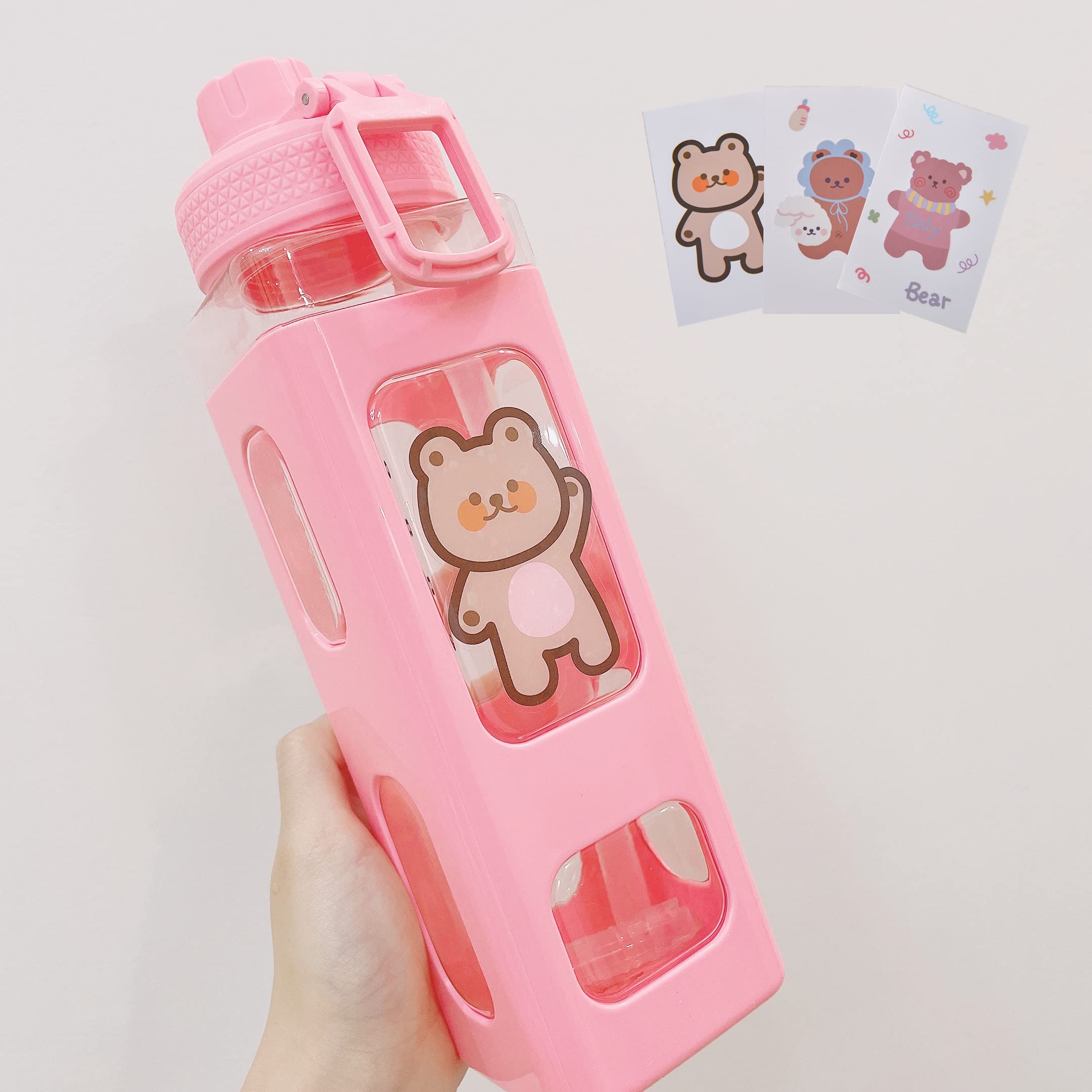 GGOOB Large Kawaii Water Bottle with Straw and Sticker Kawaii Large Water Bottle for Women (Pink, 700ml/23.6oz)