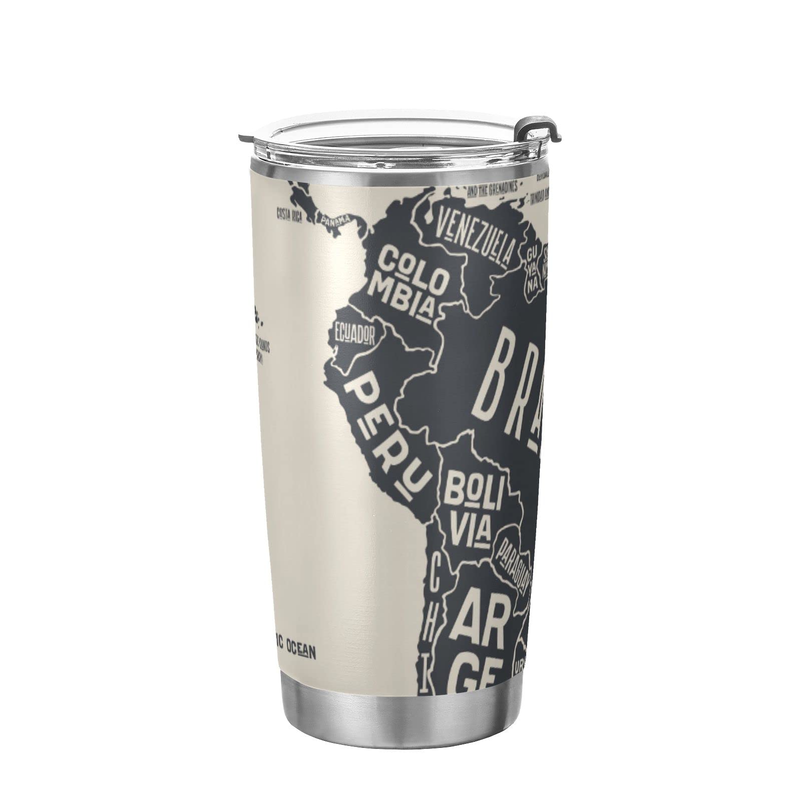 susiyo Map Of Latin America Vacuum Insulated Cup 20 oz Double Wall Stainless Steel Coffee Mug with Lid and 2 Straws