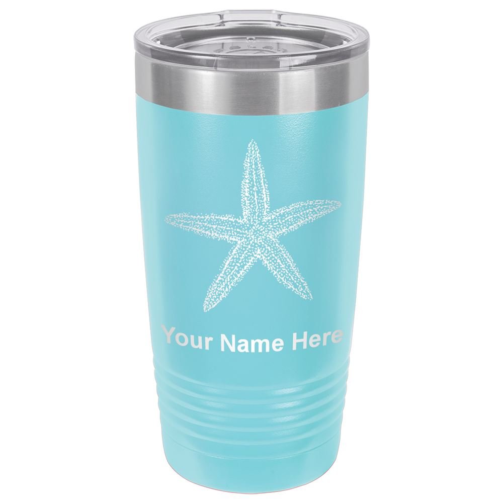 LaserGram 20oz Vacuum Insulated Tumbler Mug, Starfish, Personalized Engraving Included (Light Blue)