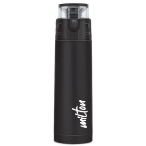 milton atlantis 900 thermosteel hot and cold water bottle, 1 piece, 750 ml, black | leak proof | easy to carry | office bottle | hiking | trekking | travel bottle | gym | home | kitchen bottle