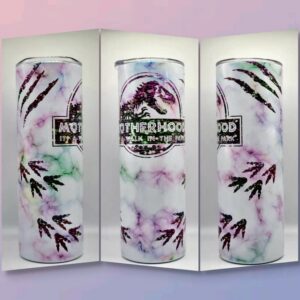 motherhood is a walk in the park tumbler, skinny tumbler, jurassic tumbler, dinosaur tumbler, mom gift