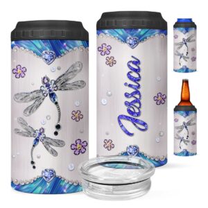 zoxix dragonfly can cooler tumbler with name customized 16oz 4-in-1 beverage can holder travel cup stainless steel insulated jewelry style personalized dragonfly gifts for women