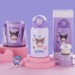 Everyday Delights Sanrio Kuromi Stainless Steel Insulated Water Bottle with Cup, Straw and Bag 500ml - Purple