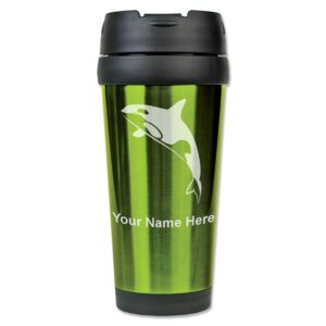 lasergram 16oz coffee travel mug, killer whale, personalized engraving included (green)