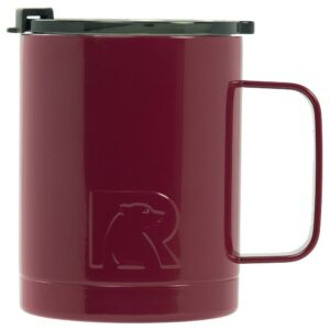 rtic coffee mug, 12 oz, maroon, insulated travel stainless steel, hot or cold drinks, with handle & splash proof lid