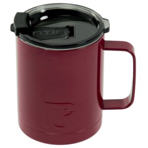 RTIC Coffee Mug, 12 oz, Maroon, Insulated Travel Stainless Steel, Hot Or Cold Drinks, with Handle & Splash Proof Lid