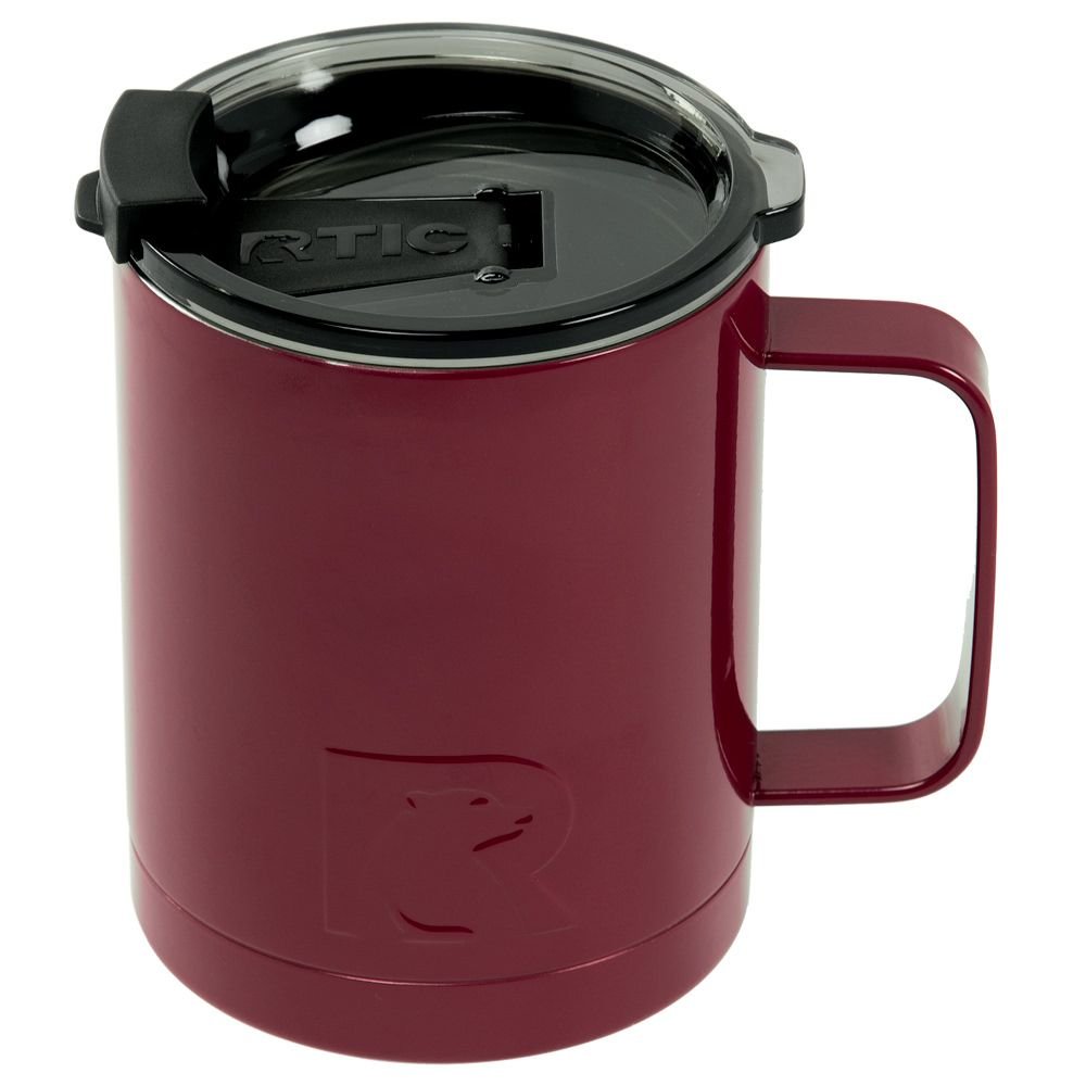 RTIC Coffee Mug, 12 oz, Maroon, Insulated Travel Stainless Steel, Hot Or Cold Drinks, with Handle & Splash Proof Lid