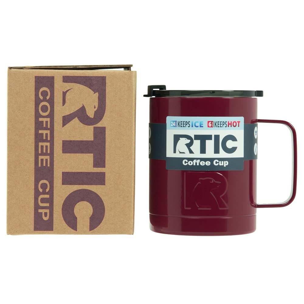 RTIC Coffee Mug, 12 oz, Maroon, Insulated Travel Stainless Steel, Hot Or Cold Drinks, with Handle & Splash Proof Lid